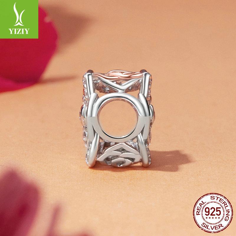 Sparkling Zircon Rose Diy Bracelet Beads Loose Beads, Romantic And Elegant S925 Sterling Silver Beads