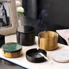 BREuropean Style Marble Alloy Ashtray with Lid Anti Fly Ash Luxury Stainless Steel Car Brass Color Multifunctional Ashtray DecorEY
