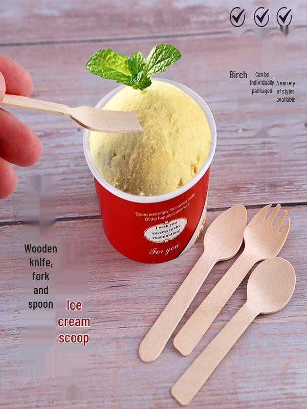 11CM Biodegradable Wooden Ice Cream Spoons
