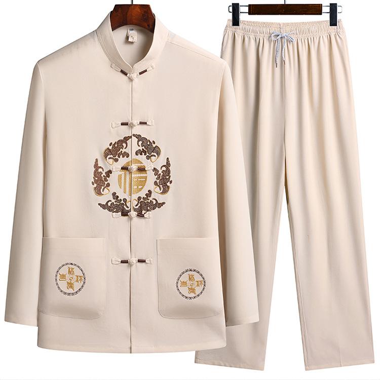 Китайская традиционная одежда Тан, костюм кунг-фу, модная повседневная вышитая футболка, брюки, Вин-Чунь, тай-чи, удобный мужской комплект