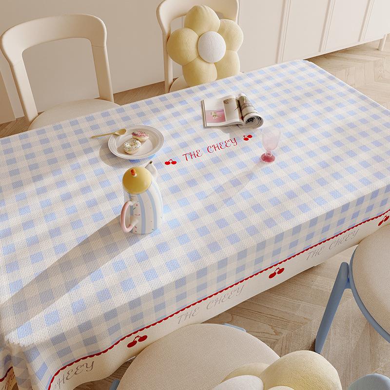 Корейская Клетчатая Вишня ПВХ Скатерть для Обеденного Стола Водонепроницаемая Утренняя Милая Живущая Одна Девушка Стол для Завтрака, Декоративная Накидка