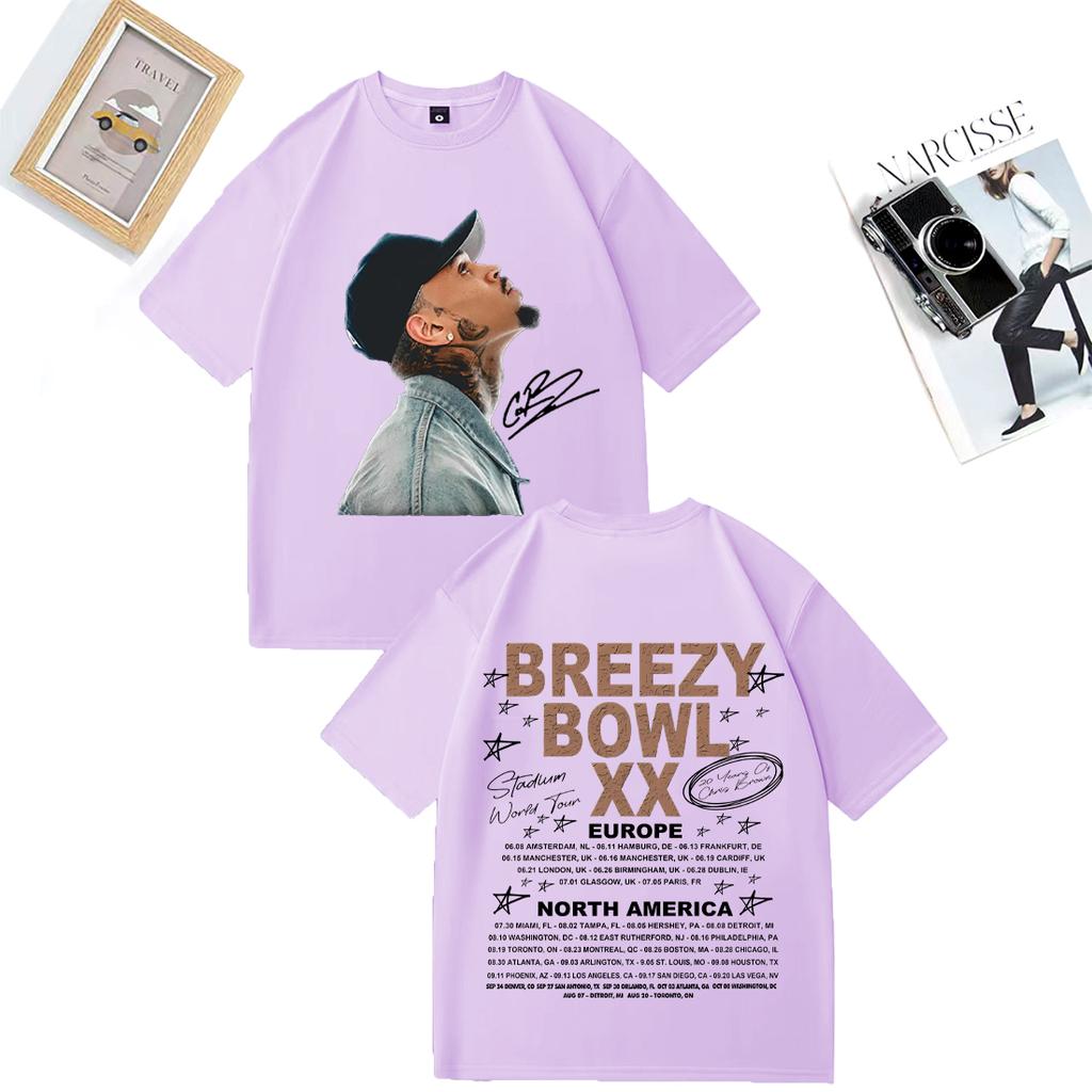 Chris Brown Tour Breezy Bowl XX Graphics TShirt Hip Hop Short Sleeve tshirts Vintage Unisex WOMEN plus size tops Cotton T Shirt