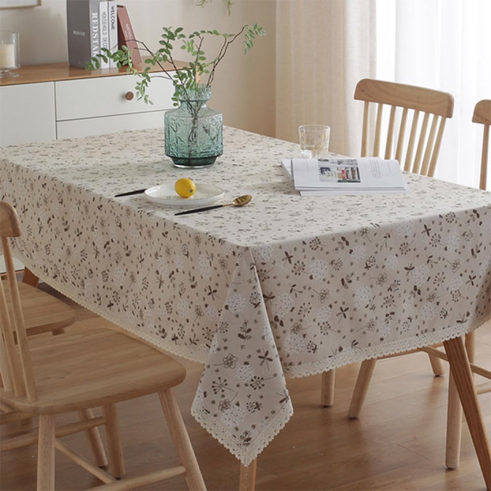 Farmhouse Floral Tablecloth, Vintage Cotton Linen Table Cloth, Washable Rectangle Table Cover for Wedding Party Dining Kitchen