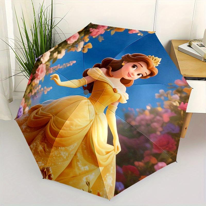 Princess Belle, Floral Garden Automatic Opening and Closing Umbrella, Compact Travel Umbrella, Lightweight and Portable, Suitable for Beach