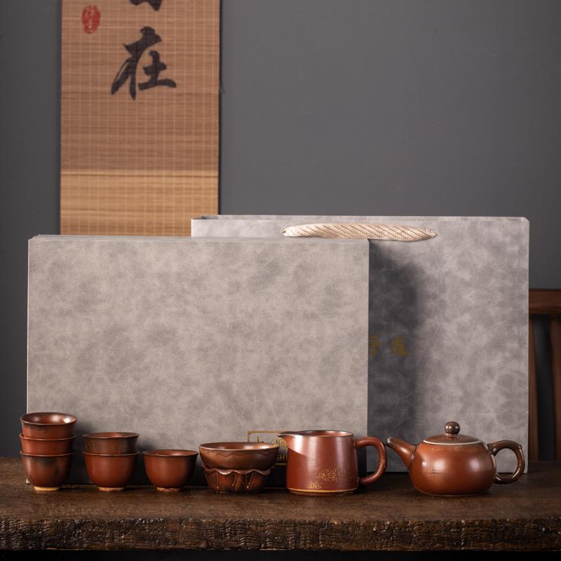 Ceramic Huang Ru Kiln tea set can be raised with an opening film and a gift box. Business souvenir gifts can be made.