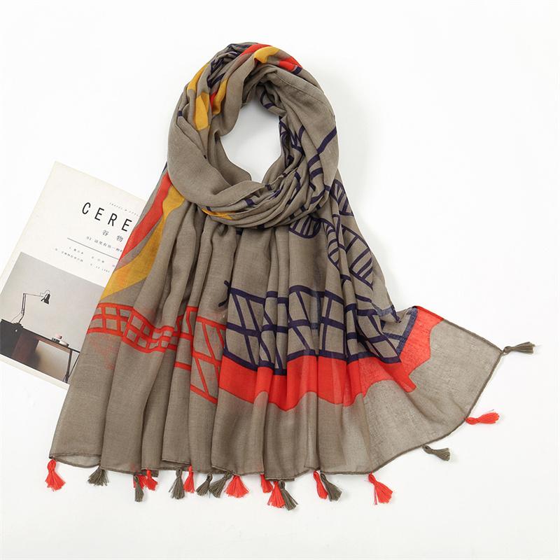 Fashion Thin Tassel Viscose Shawl Scarf for Women Luxury Design Neckerchief Wrap Pashmina Muslim Hijab Echarpes 180*90Cm