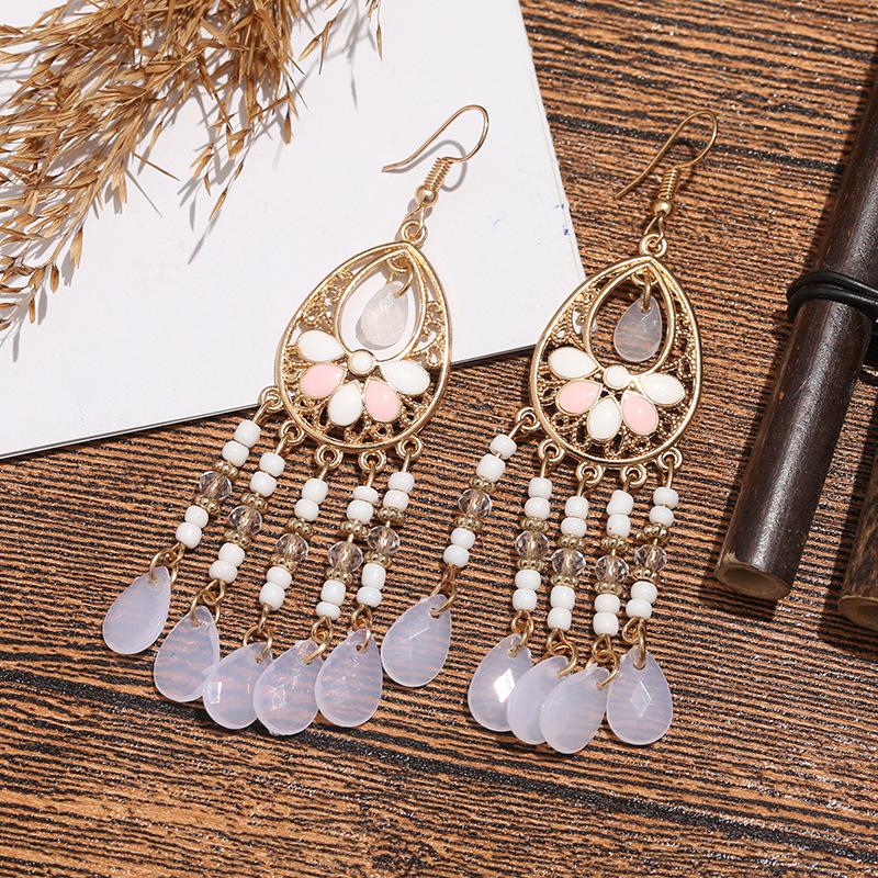 Accessories Bohemian Water Drop Rice Bead Earrings Personalized Long Earrings