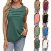 2025 Весна Лето Женская майка с U-образным вырезом и складками, однотонная повседневная блузка без рукавов, новое поступление футболок