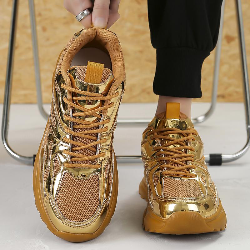 Мода Мода Золотые Мужские Кроссовки для Бега Светоотражающие Дизайнерские Спортивные Кроссовки Мужские Дышащие Сетчатые Кроссовки Мужские Кроссовки для Бега Большой Размер 46