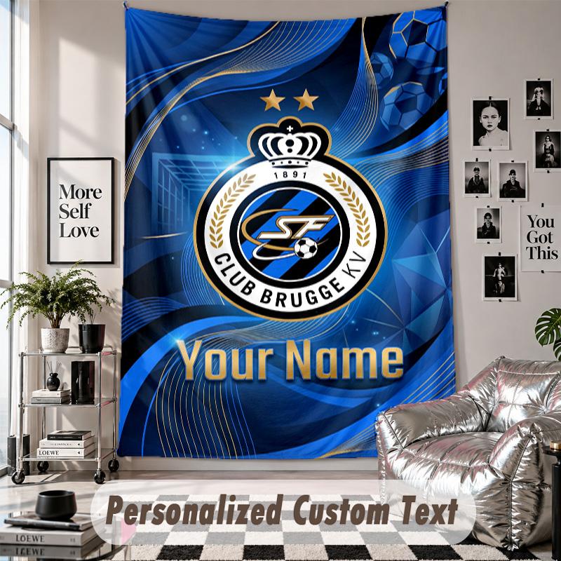 Custom Tapestry Wall Hanging, Club Brugge FC Personalized Name Text Home Wall Decor