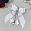 Chain Detail Lace Bow Hair Clips Rhinestone Decoration Side Barrettes Hair Clip  Punk Style