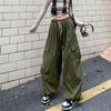 Retro High-Waisted Wide Leg Cargo Pants for Women - Street Dance Hip Hop Trousers, Straight Leg, Floor-Length