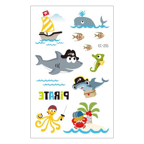 Waterproof Children's Pirate Shark Tattoo Stickers - Birthday Party & Cartoon Design