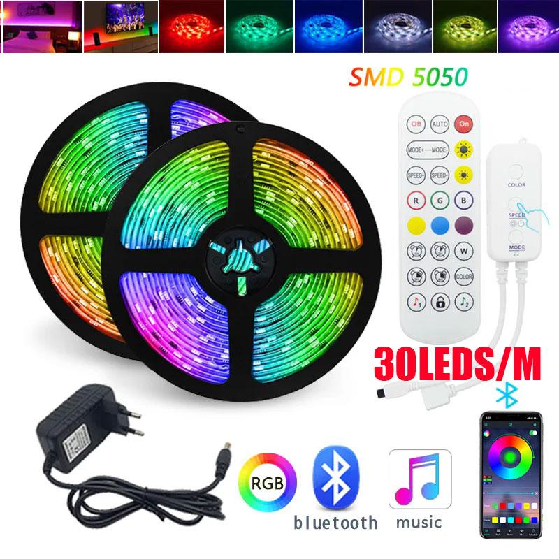 Умная светодиодная лента RGB DC 12V Bluetooth 5M 10M 15M 20M 25M 30M Управление через приложение Гибкая лента для комнаты EU/US/AU/UK