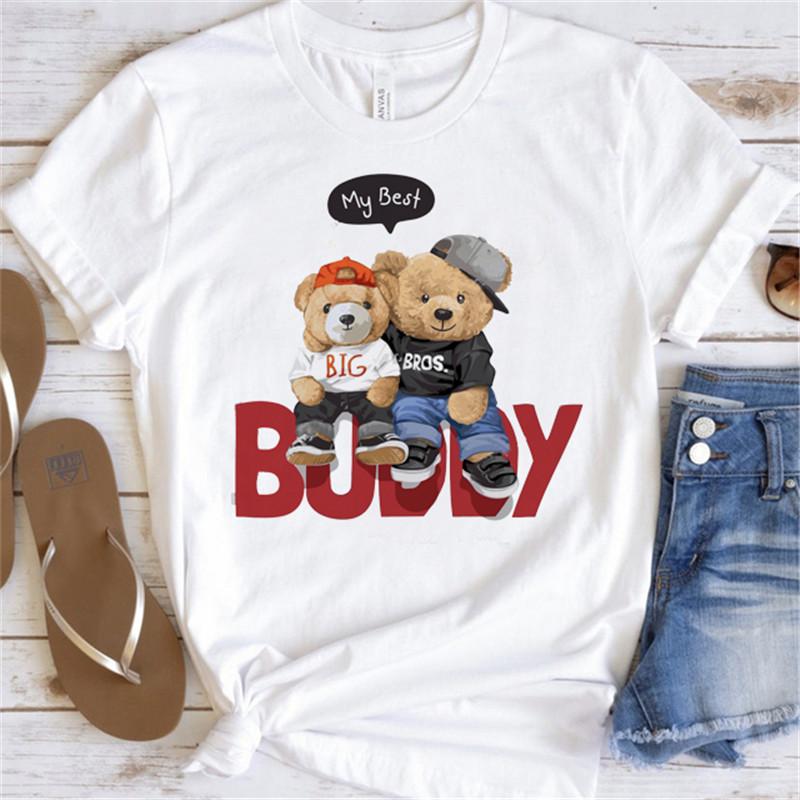 Cool Bear Cartoon Pattern T-shirt Women Tops Summer Vigorous Lovely Harajuku Female Fashion Tees Ladies Shirt