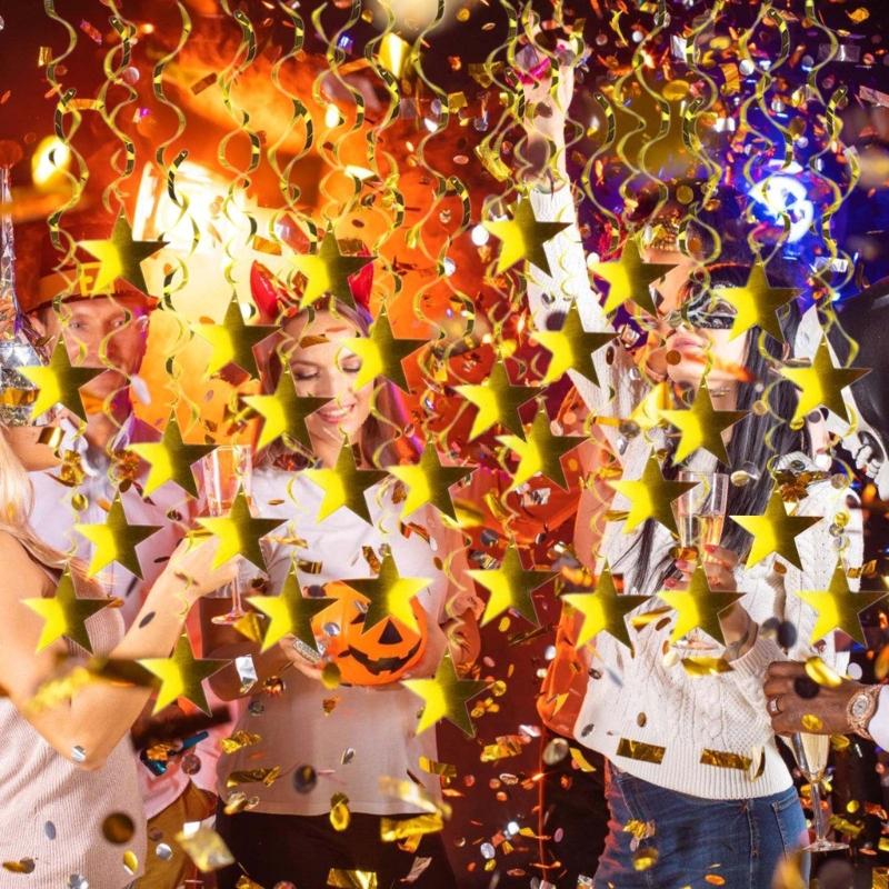 Блестящая золотая звезда, подвеска для вечеринки, рождественское спиральное украшение для свадьбы, дней рождения и праздничного торжества