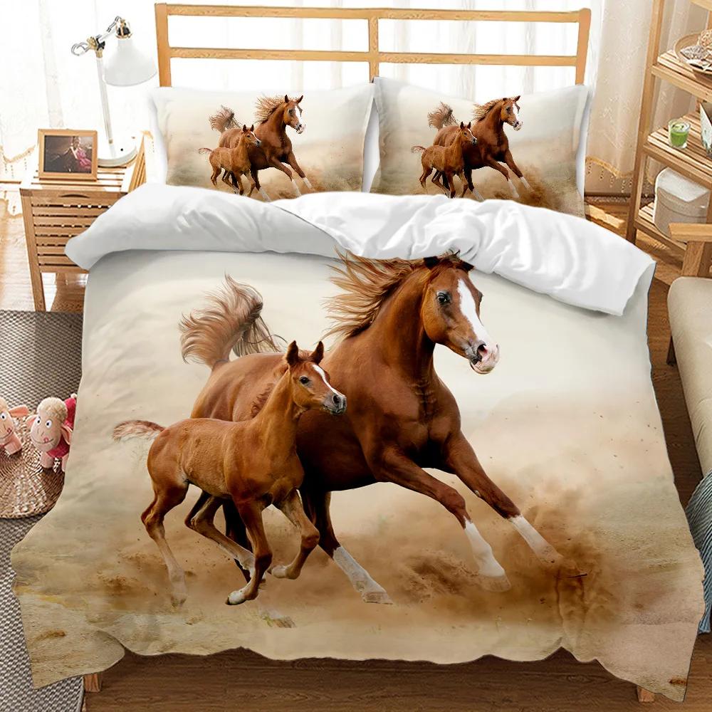 Комплект постельного белья с изображением лошади, бегущей по звездному небу, комплект постельного белья для взрослых с изображением животных, размер «королева», полиэстер, одеяло
