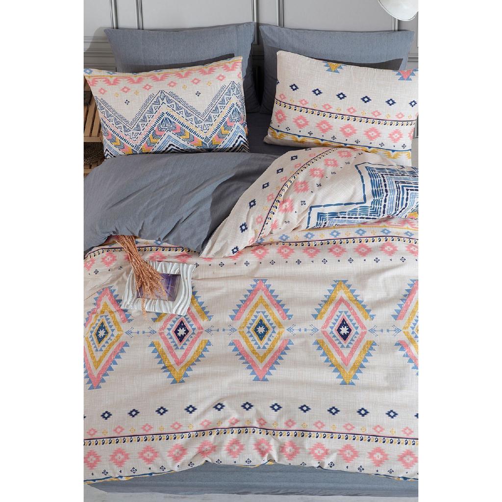 Sahara, Patterned Double Duvet Cover Set With Elastic Sheets, Reusable On Both Sides
