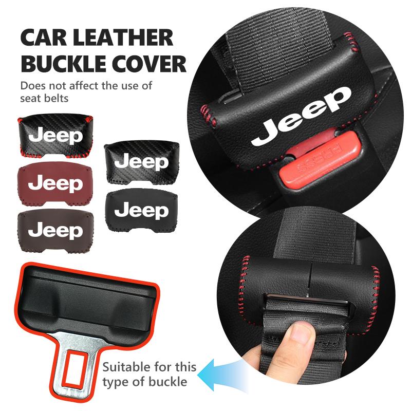 Car Seat Belt Buckle Protector Leather Safety Belt Anti C Damage Cover For Jeep Grand Cherokee Patriot Renegade Compass Wrangler