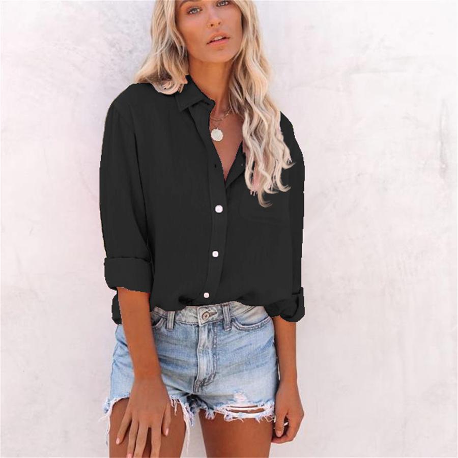 Весенне-летние топы, женская однотонная хлопково-льняная рубашка, свободная блузка с длинными рукавами и лацканами на пуговицах