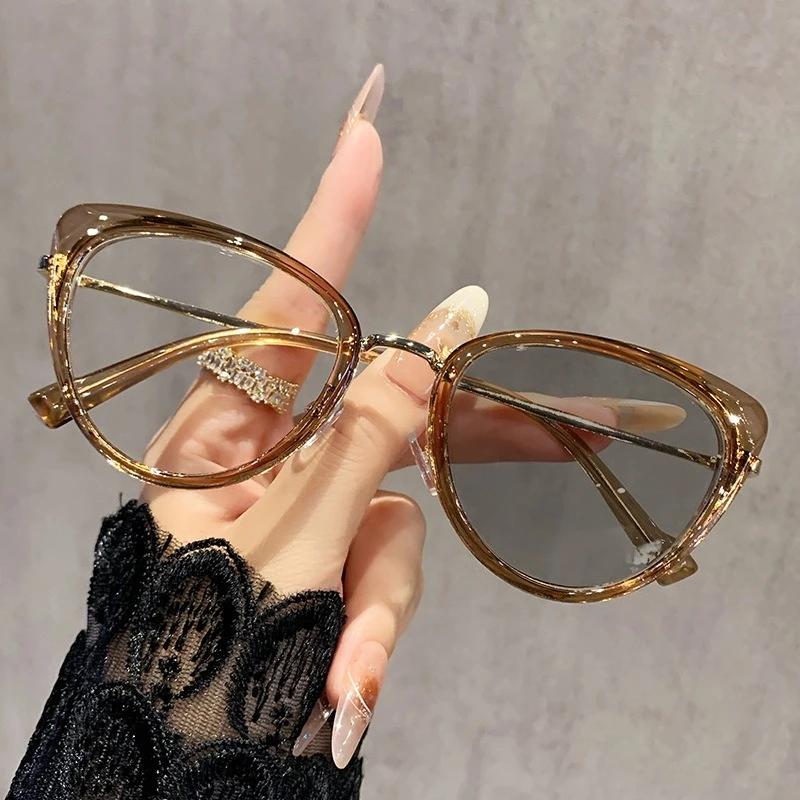 Фотохромные очки для коррекции близорукости в металлической оправе «кошачий глаз» европейского и американского производства, модные, с защитой от синего света.