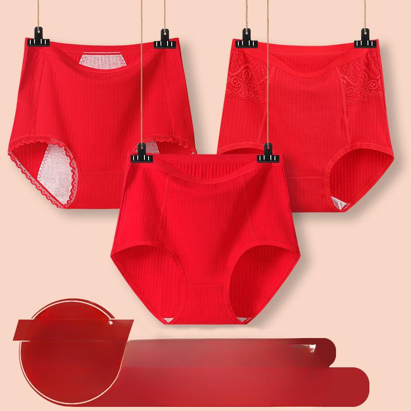 Женские трусы-брифы больших размеров из хлопка с высокой талией красного цвета