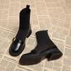 Кожаные носки и ботинки женские 2025 новые весенне-осенние ботинки Мартина эластичные тонкие ботинки ранняя осень корейские маленькие голые ботинки на плоской подошве короткие ботинки