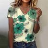 T-shirt Summer Women's Fashion V-neck Short-sleeved Floral Print Blouse Casual Loose Clothing Elegant Women's T-shirt