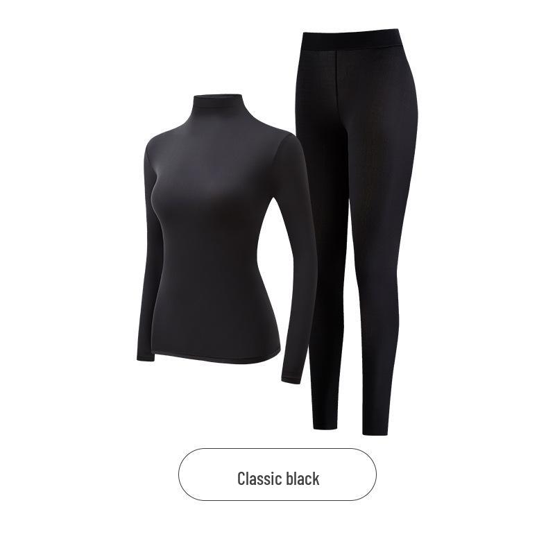 Женский бесшовный комплект термобелья - высокоэластичный, с гиалуроновой кислотой, высоким воротником и длинными рукавами