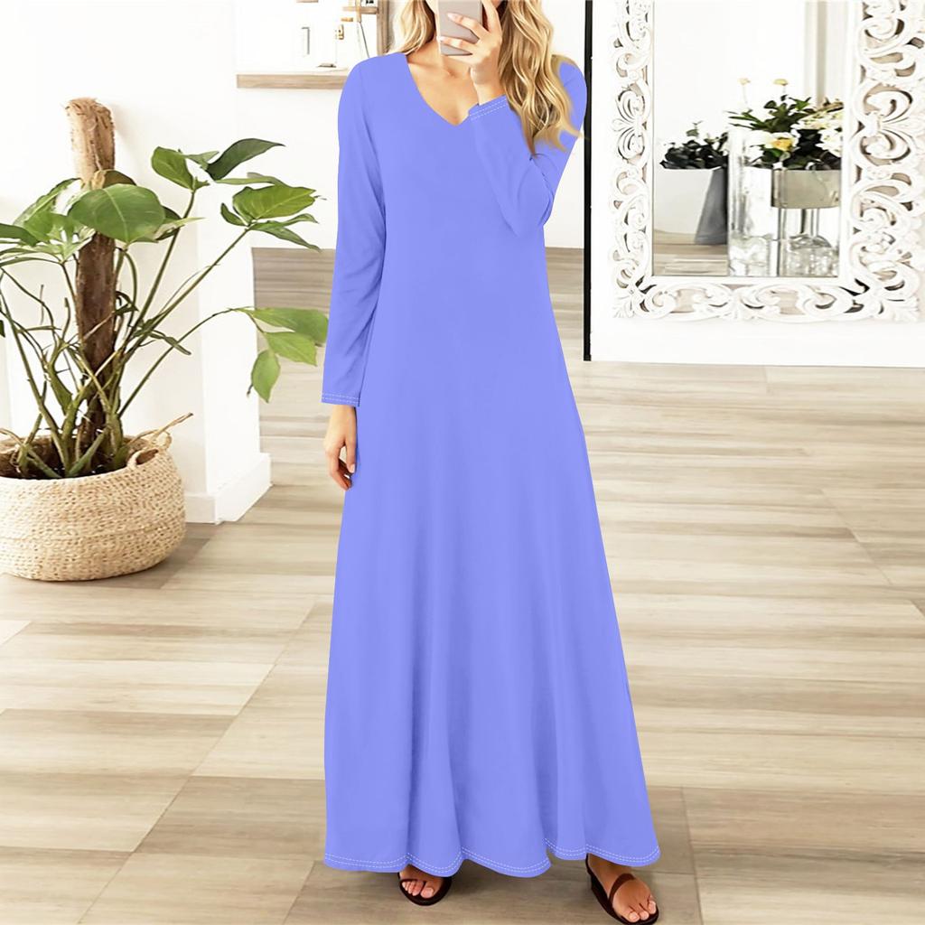 Женские повседневные модные длинные платья с длинным рукавом, однотонные, винтажные, длинные, осень