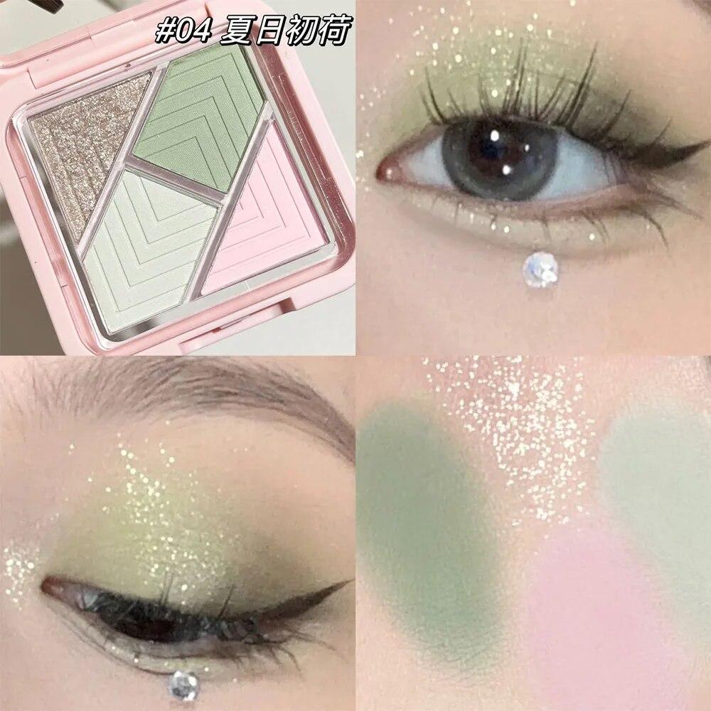4 цвета, палитра теней для век, синий, зеленый, блестящий, жемчужно-матовый, черный, розовый, земляной цвет, тени для век, стойкий макияж, корейская косметика, 1 шт.