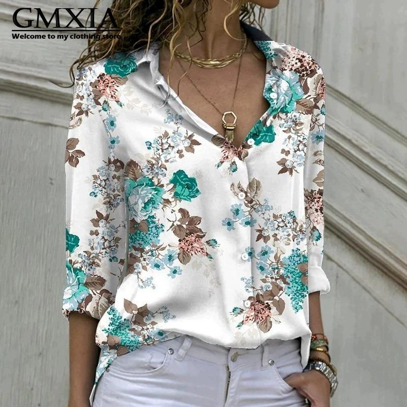 GMXIA 38 цветов Женская мода Повседневные Блузки и рубашки с длинным рукавом и воротником ПОЛО