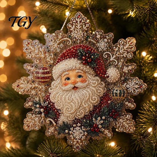 Christmas Tree Hanging Ornaments Faux Pearl Art Ornament Kit, DIY Beads Painting Creative Gifts for Women Suncatcher, Snowflake Shape Acrylic
