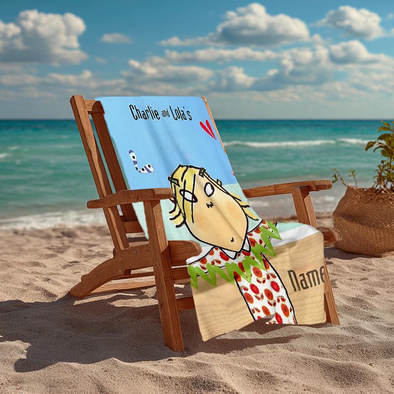 Custom Name Ultra-Soft Beach Towel with Charlie and Lola Theme,Ideal for Pool - Camping, Diving - Perfect Travel Essential, Vibrant Beach Towel.