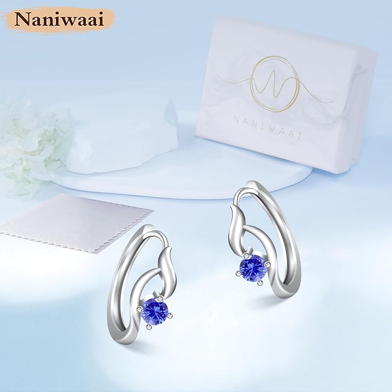 Naniwaai Earrings Ladies December Birthstone Hoop Silver Compatible with Metal Allergies Flower Ring Woman Present