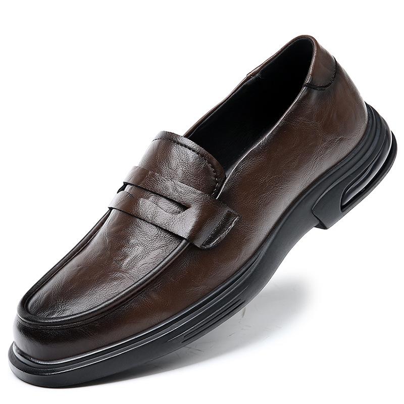 Men's Shoes Spring New Leather Platform Foot Cover Dress Business Leather Shoes Men's One-pedal Casual Beanie Shoes
