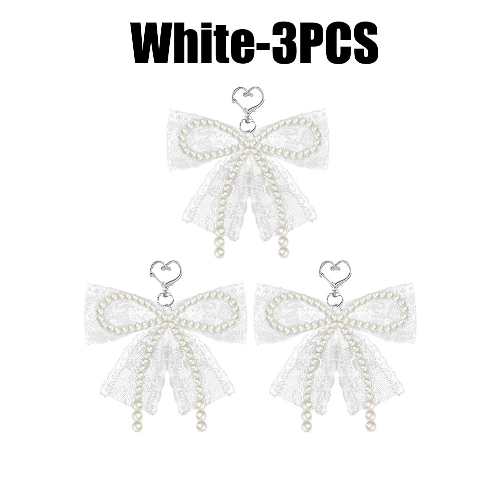 Imitation Pearls Lace Bowknot Keychain Sweet Beaded Pendant Keyring for Women Handbag and Backpack Key Chain Exquisite Ornament