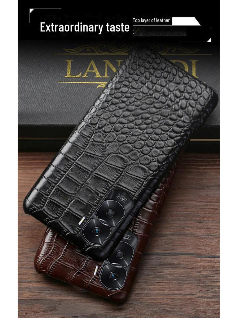 Compatible Honor Play Phone Case: Cowhide Crocodile Pattern, Genuine Leather, Half-Cover for Play 40, 30Plus, and 20Pro Models.