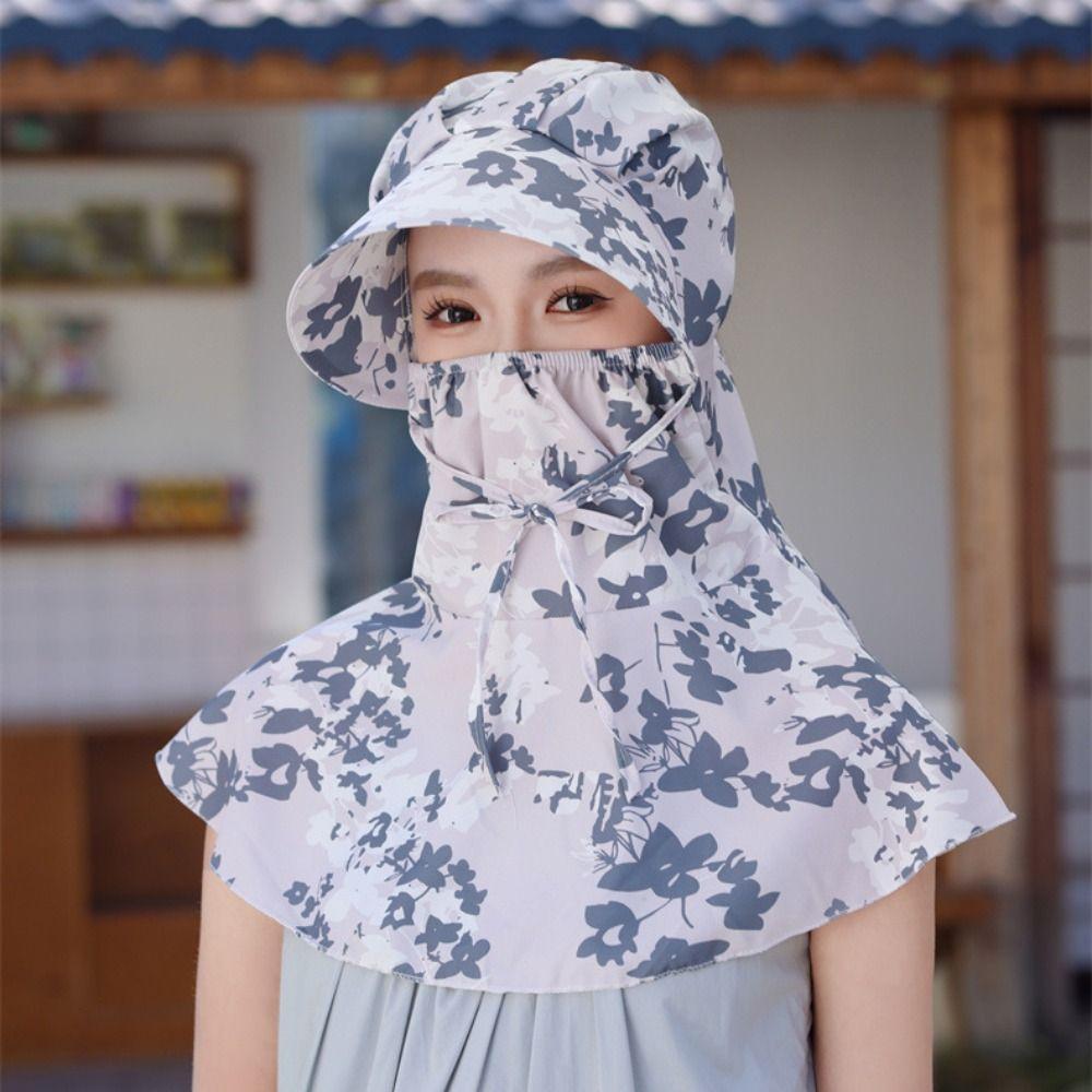 Sun Protection Tea Picking Hat Printing Neck Protection Hat Casual Sunshade Shawl Cap Climbing
