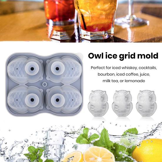 Ice Cube Mold Owl Shape Ice Cube Tray 4 Grids Funnel Lid Design