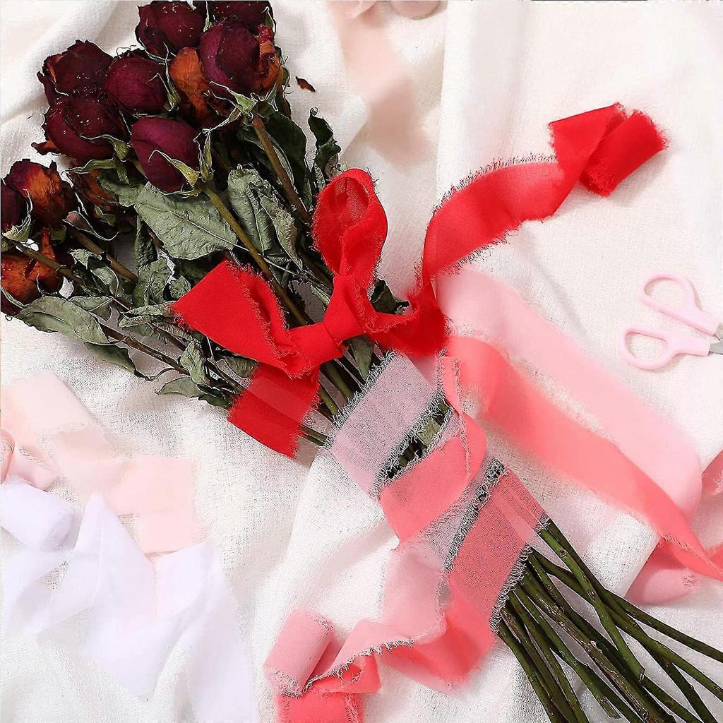 Handmade Fringe Chiffon Silk Ribbons For Wedding Invitations, Bridal Bouquets, Holiday Decorations less