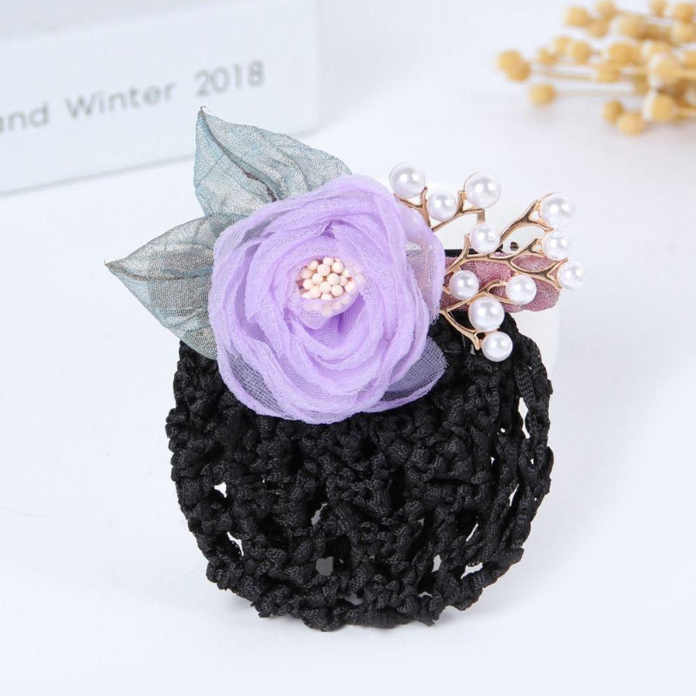 Korean Style Pearls Crochet Bun Net Bun Snood Rose Lace Hair Net Office Lady