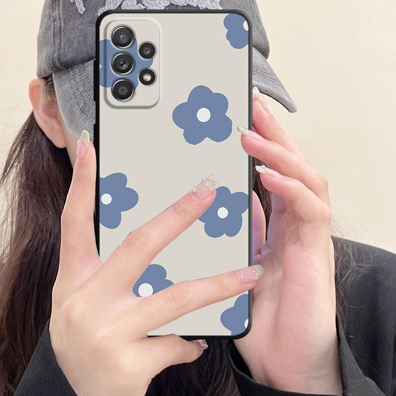 Черный мягкий чехол-бампер для Samsung Galaxy A33 A52 A13 A71 A31 A51 A32 A22 A72 A21s A23 A53 A14 A52s с милым цветочным чехлом