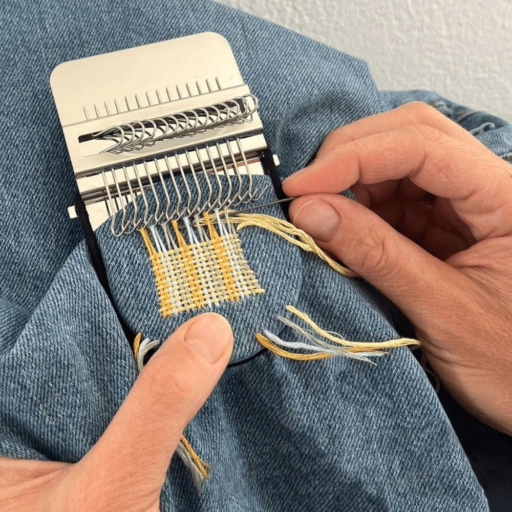Metal Tool Small Woven Machine 12/14 Hook Darning Machine Weaving Loom Kit Repair Clothes