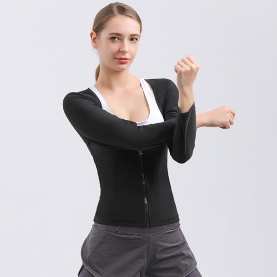Женский костюм для сауны с застежкой-молнией и длинным рукавом для похудения, формирователь тела, тренировочная куртка, корректирующее белье для пота