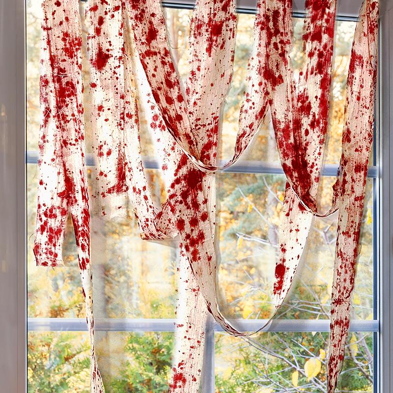 300/500CM Halloween Blood Colored Gauze Bloody Cloth Strips Blood Gauze Bandages Haunted House Warning Isolation Tape Decoration