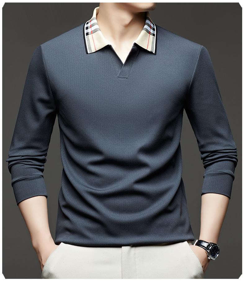 Модная футболка для мужчин среднего и молодого возраста с длинными рукавами и воротником, осенняя мужская повседневная рубашка поло, осенняя одежда