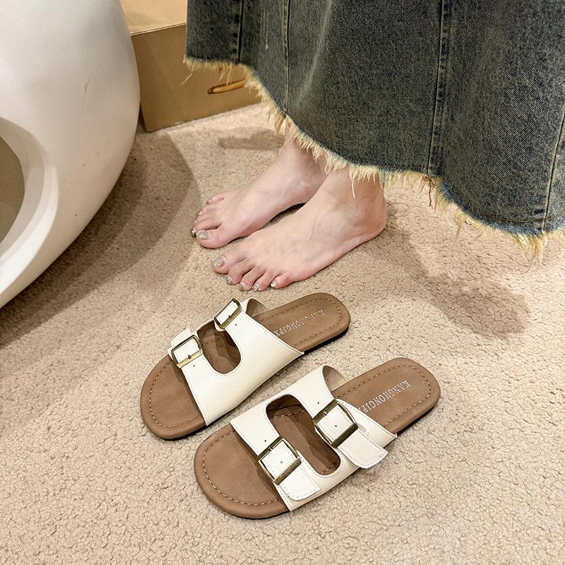 Весна 2025 новые тапочки женские летние на плоской подошве серебристые ретро пляжные крутые тапочки женские