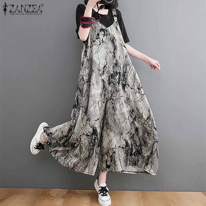 ZANZEA Women Summer Loose Printed A-Line Jumpsuits