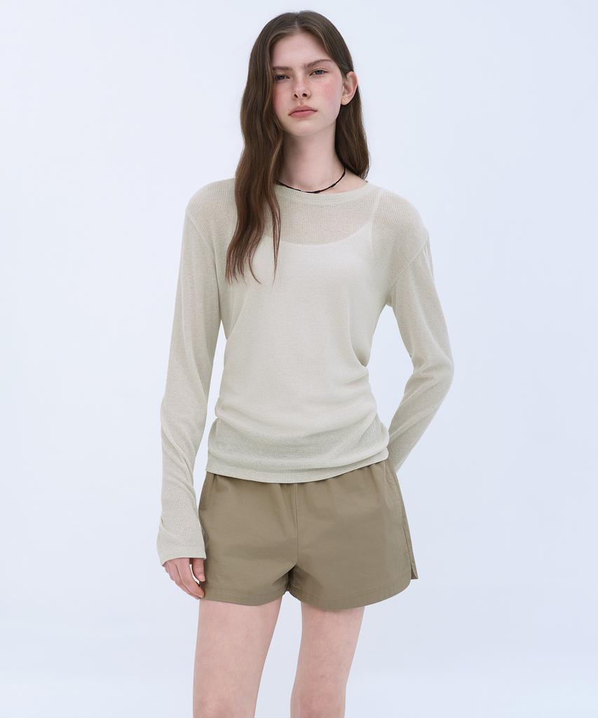 MUSINSA STANDARD WOMAN Женские хлопковые эластичные шорты [Бежевый]